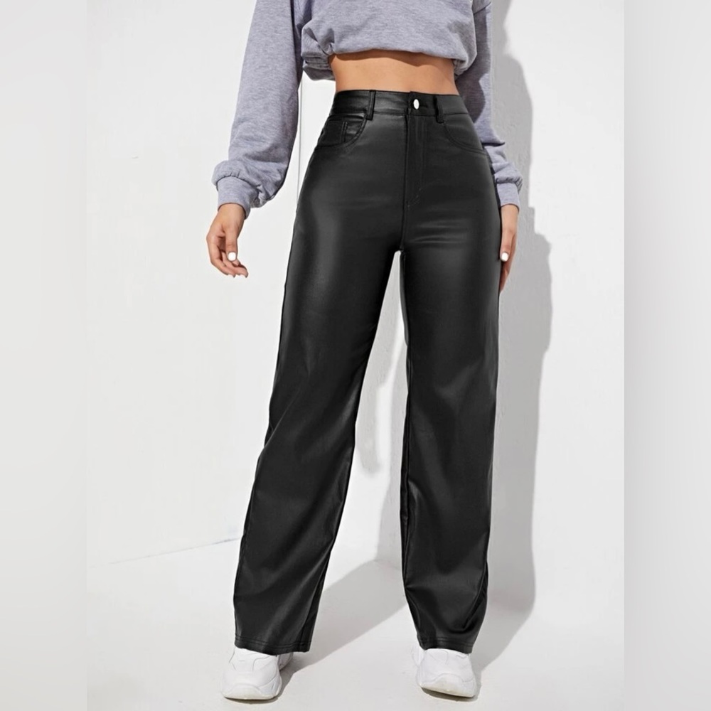 Straight Leg Leather Look Jeans 👖✨
